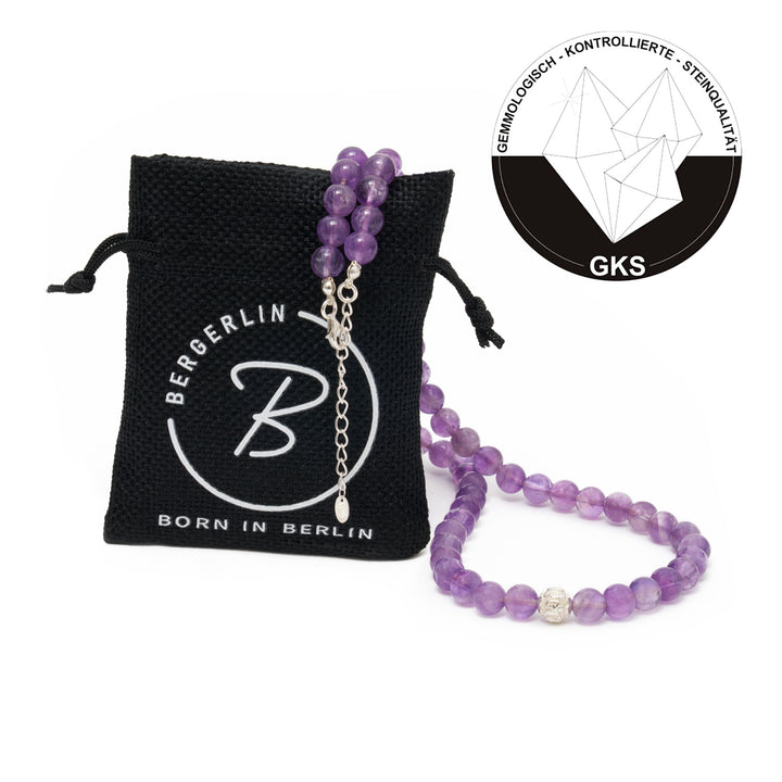 Amethyst Natural Stone Necklace with Mantra Silver Pearl