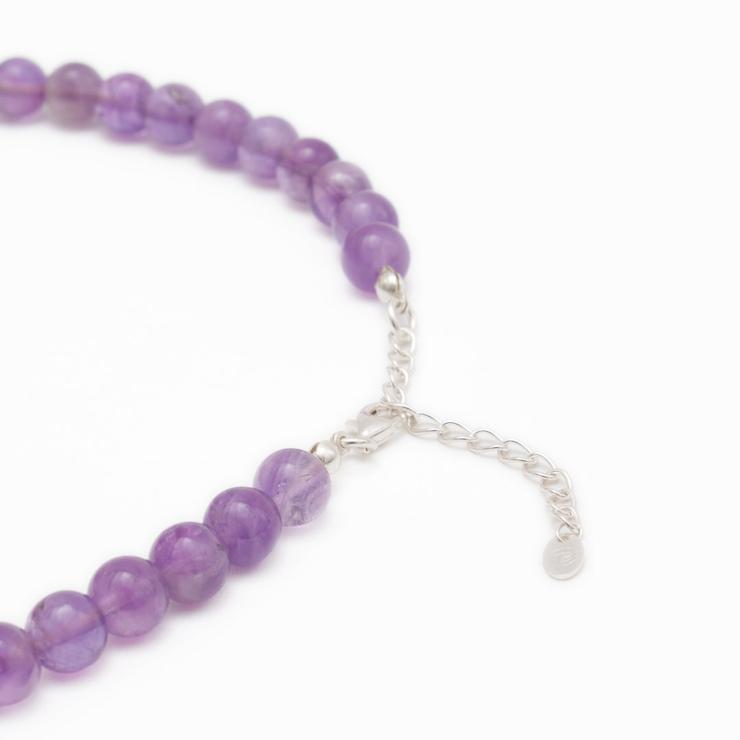 Amethyst Natural Stone Necklace with Mantra Silver Pearl