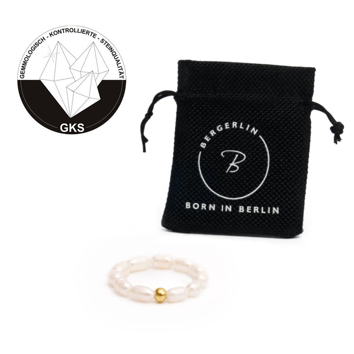 Reis Perlen Ring mit vergoldeter Perle