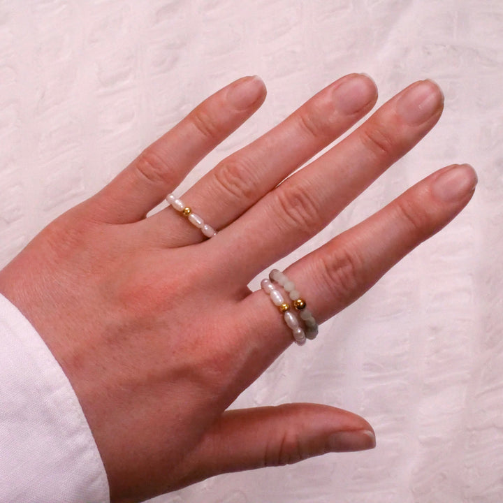 Reis Perlen Ring mit vergoldeter Perle