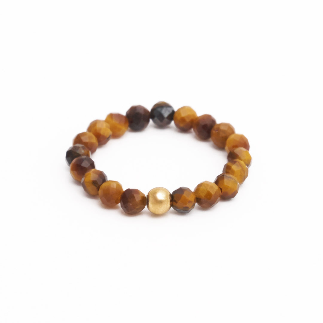 Tigerauge Ring mit vergoldeter Perle