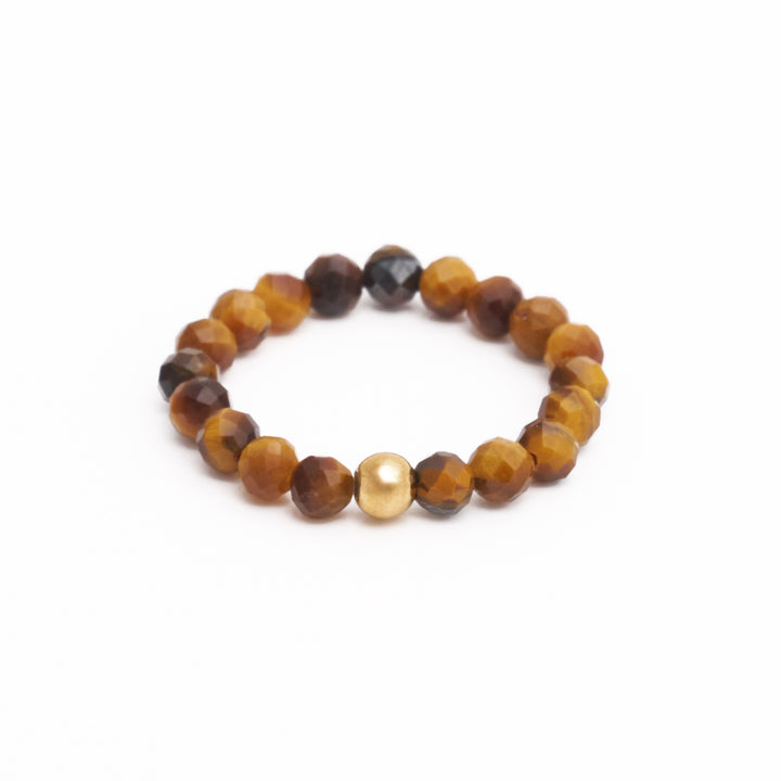 Tigerauge Ring mit vergoldeter Perle