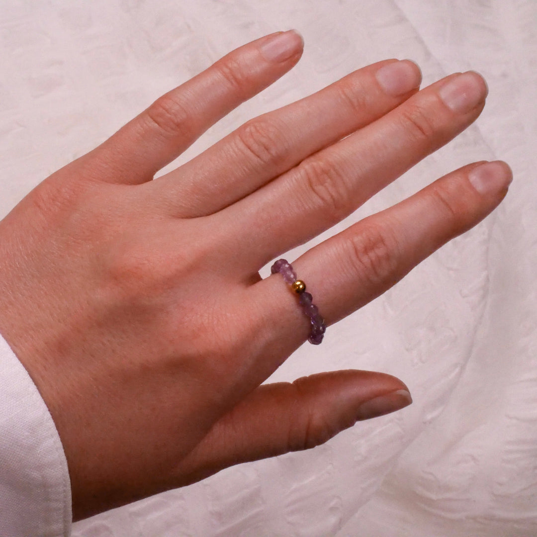 Amethyst Ring with Gold Plated Pearl