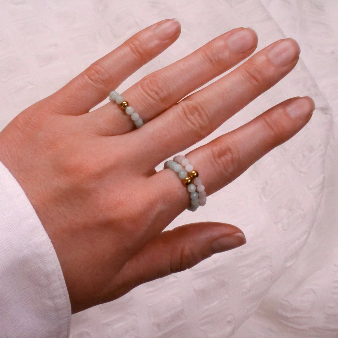 Amazonite Ring with Gold Plated Pearl