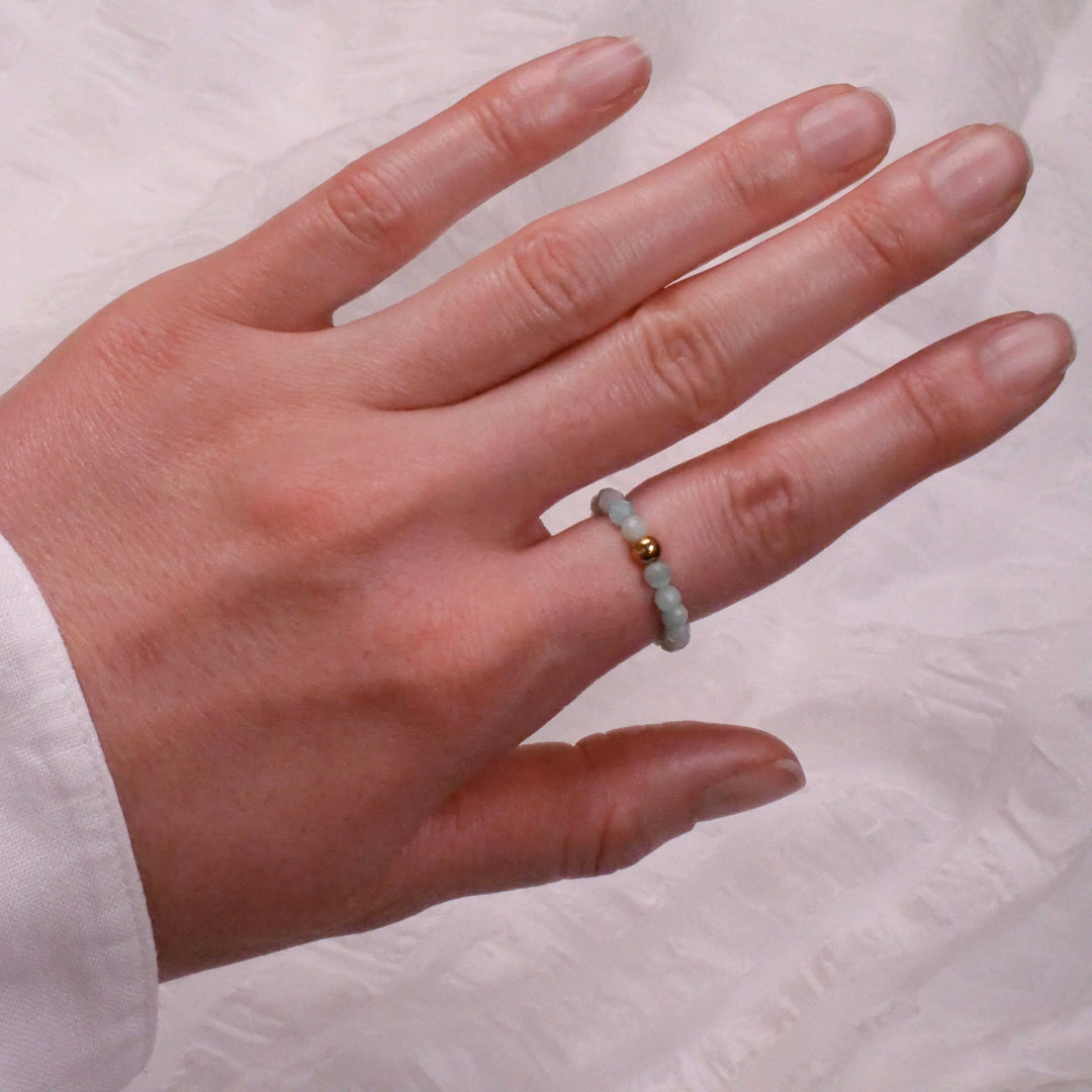 Amazonite Ring with Gold Plated Pearl