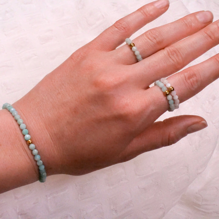 Amazonite Ring with Gold Plated Pearl