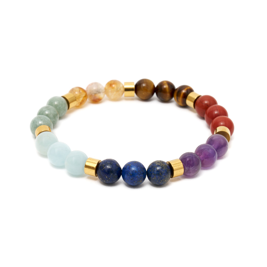 7 Chakra Natural Stone Pearl Bracelet  with 7 golden spacers