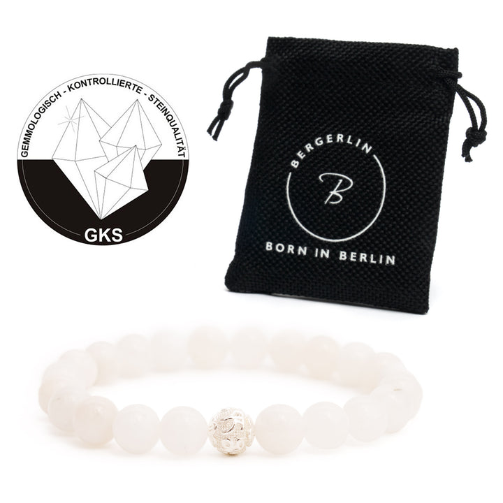 Mondstein (Labradorit) Naturstein Perlen Armband mit Silberperle