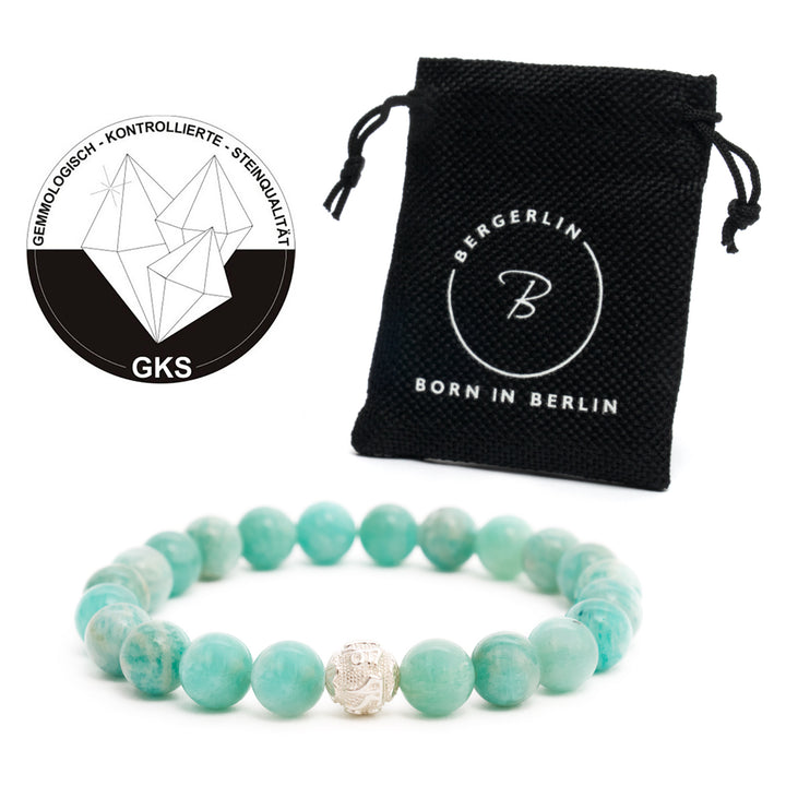 Amazonit Naturstein Perlen Armband mit Silberperle