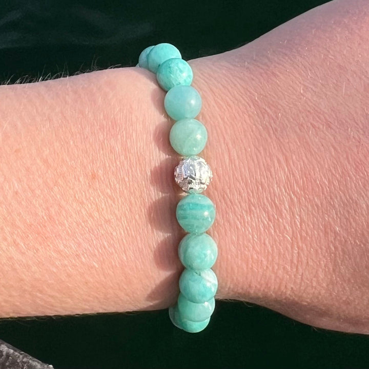 Amazonit Naturstein Perlen Armband mit Silberperle