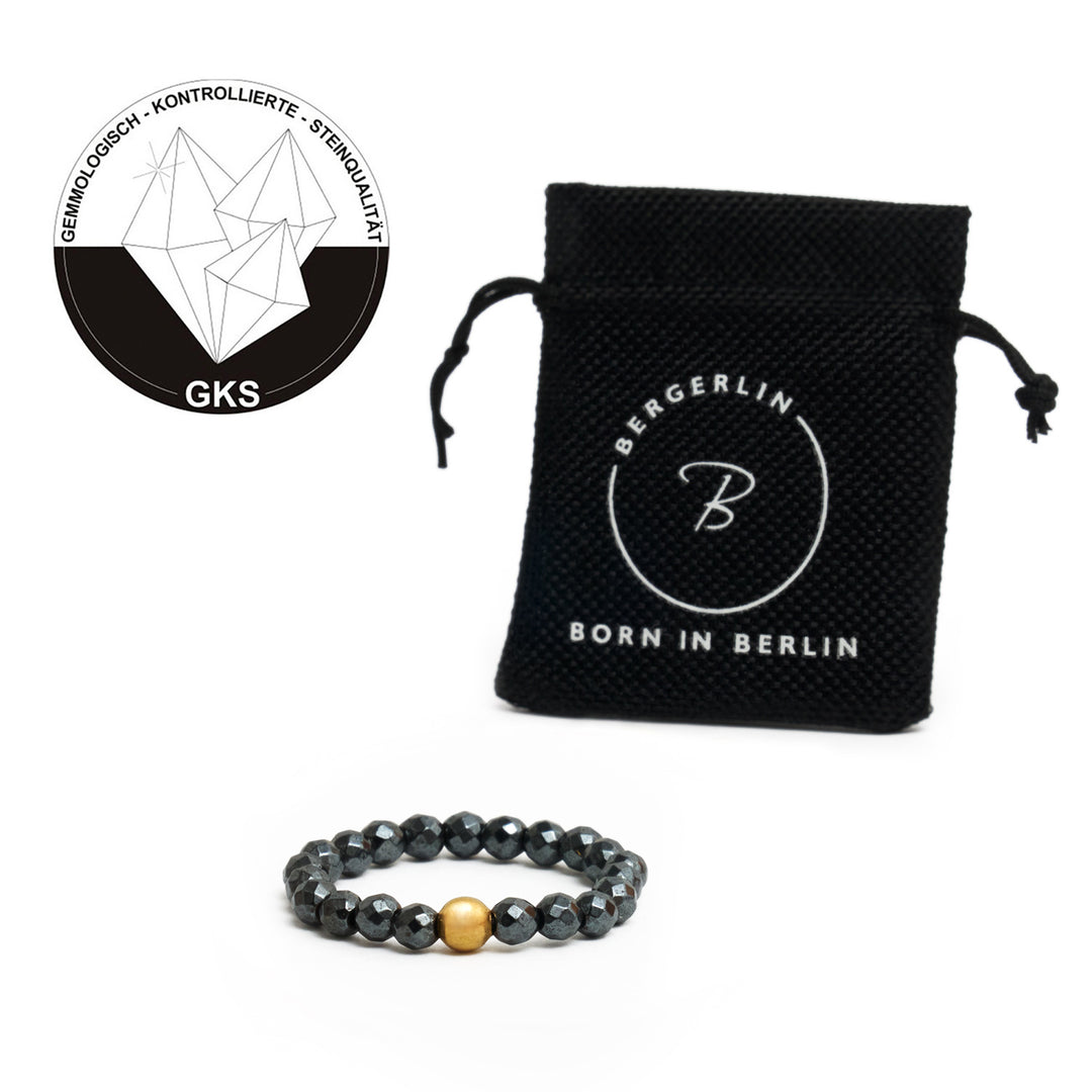 Hämatit (künstliches Produkt) Ring mit vergoldeter Perle