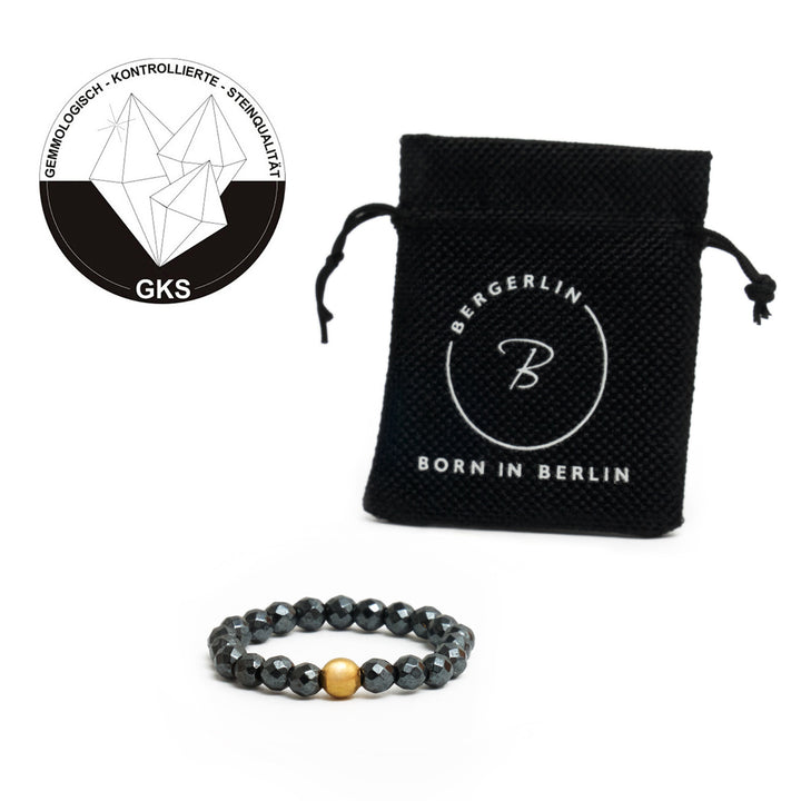 Hämatit (künstliches Produkt) Ring mit vergoldeter Perle