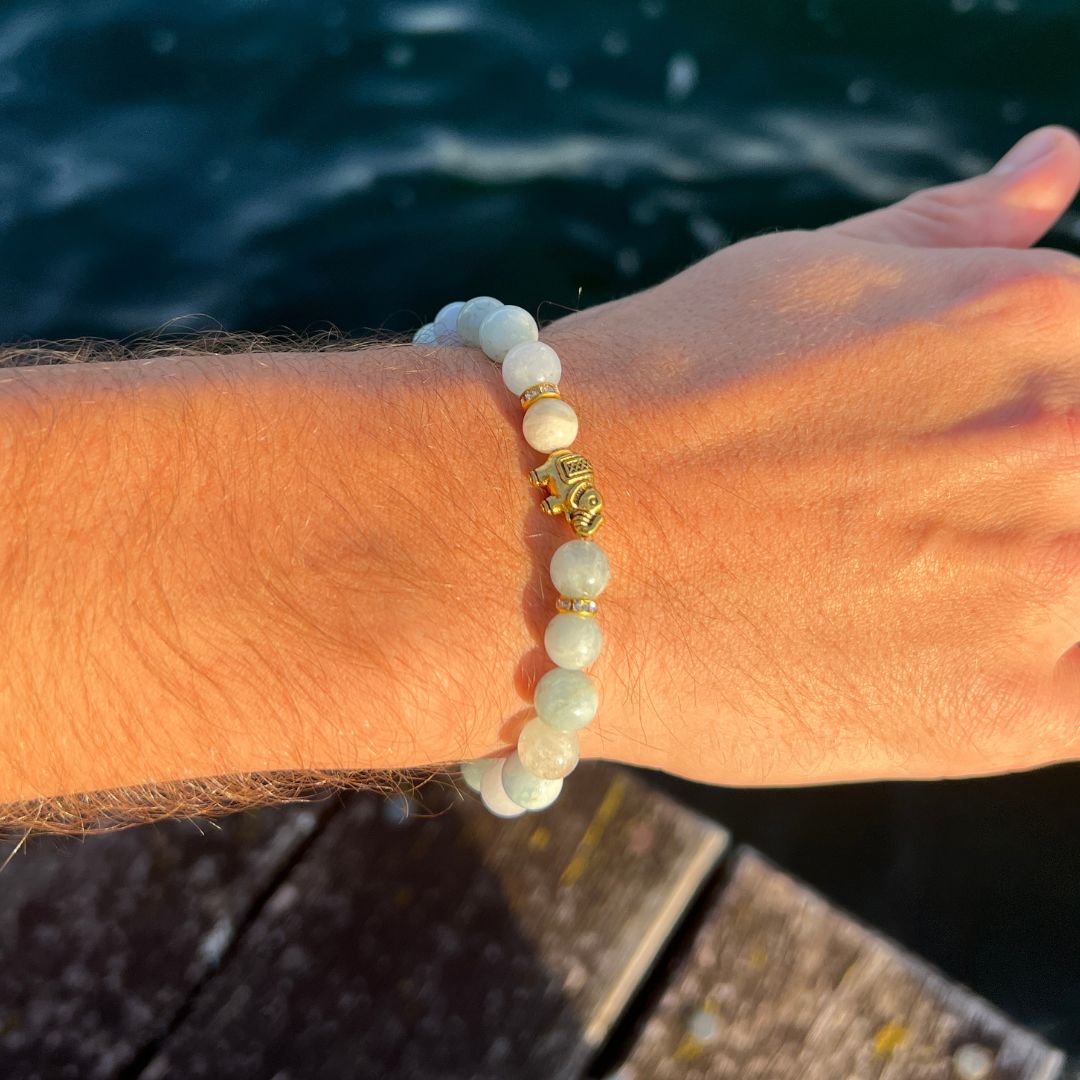 Aquamarin Naturstein Elefanten Perlen Armband