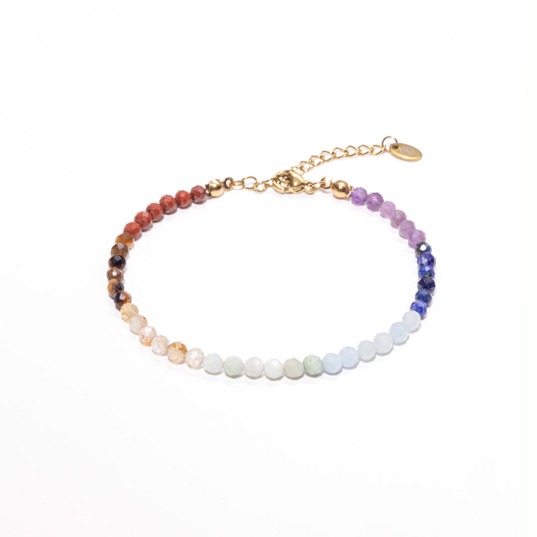 7 Chakra Naturstein Perlen-Armband mit vergoldetem Verschluss