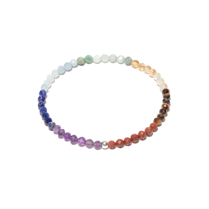 7 Chakra Naturstein Perlen-Armband mit 925 Sterling Silberperle