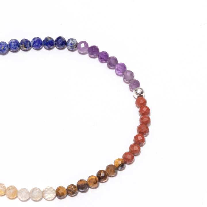 7 Chakra Naturstein Perlen-Armband mit 925 Sterling Silberperle