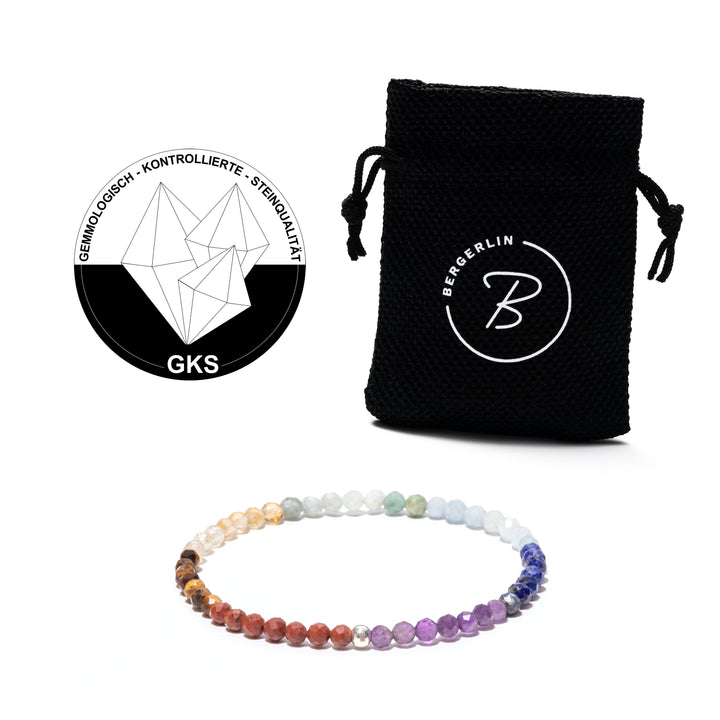 7 Chakra Naturstein Perlen-Armband mit 925 Sterling Silberperle