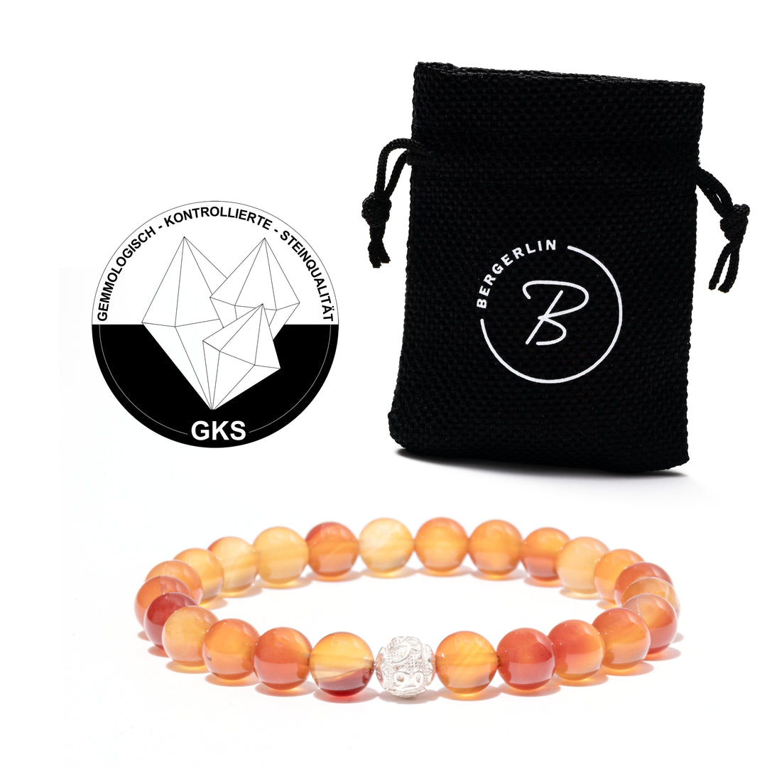 Karneol Naturstein Perlen Armband mit Silberperle