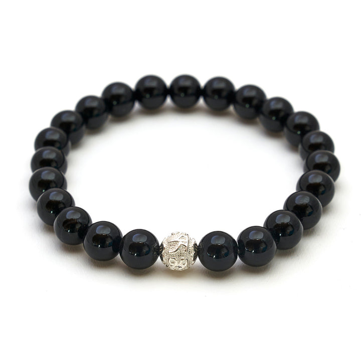 Turmalin Naturstein Perlen Armband mit Silberperle