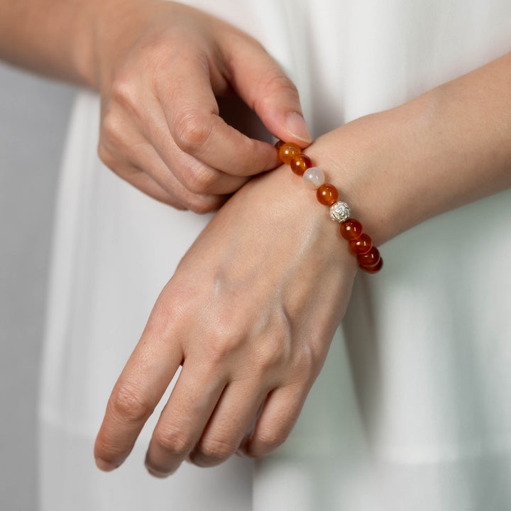 Karneol Naturstein Perlen Armband mit Silberperle