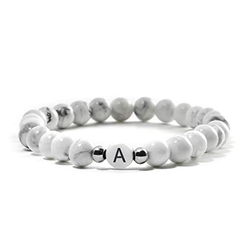 Pärchen Armband Magnesit mit Buchstaben - Weiß