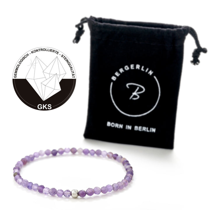 Amethyst Naturstein Perlen Armband mit Silberperle