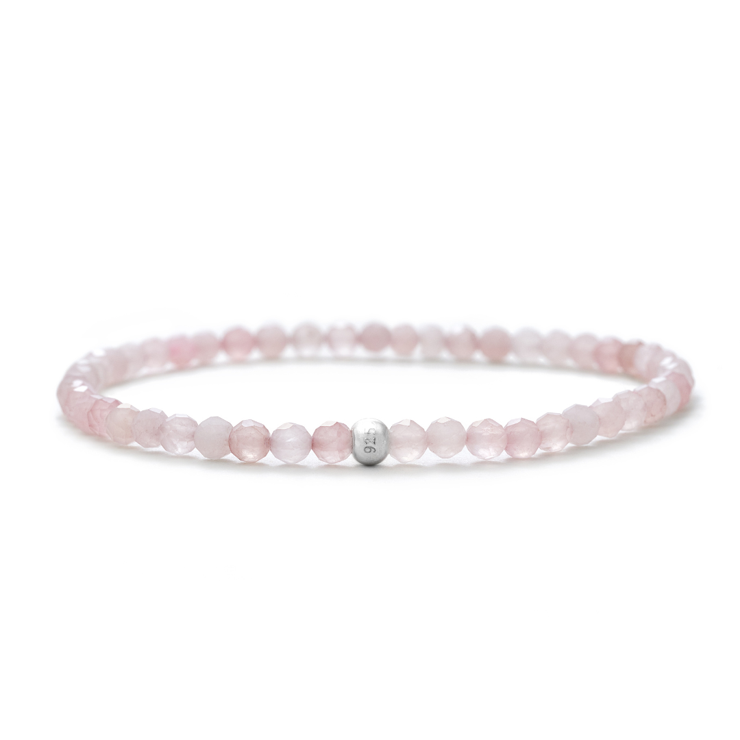 Rosenquarz (farbverbessert) und Quarzit (farblich behandelt) Naturstein Perlen Armband mit Silberperle