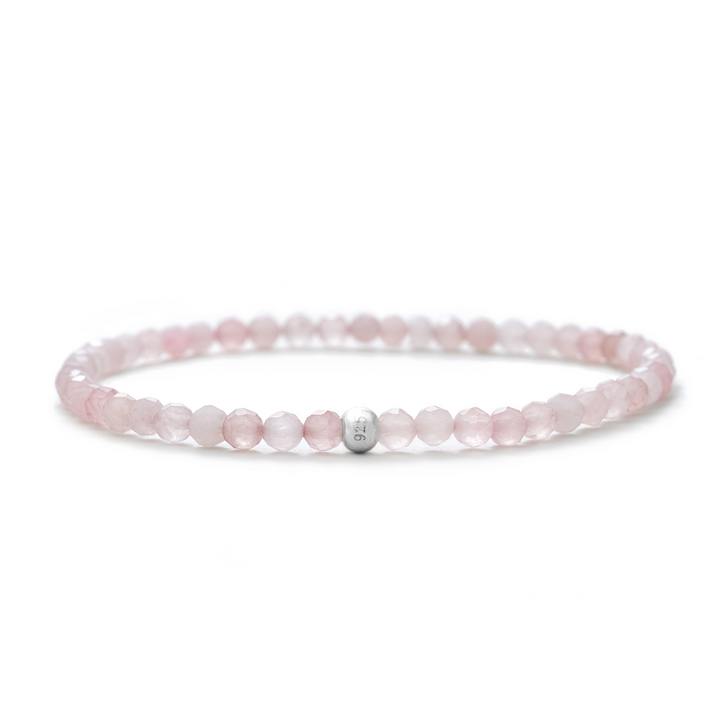 Rosenquarz (farbverbessert) und Quarzit (farblich behandelt) Naturstein Perlen Armband mit Silberperle