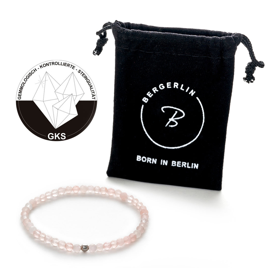 Rosenquarz (farbverbessert) und Quarzit (farblich behandelt) Naturstein Perlen Armband mit Silberperle