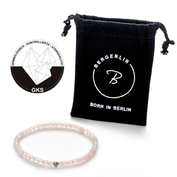 Rosenquarz (farbverbessert) und Quarzit (farblich behandelt) Naturstein Perlen Armband mit Silberperle