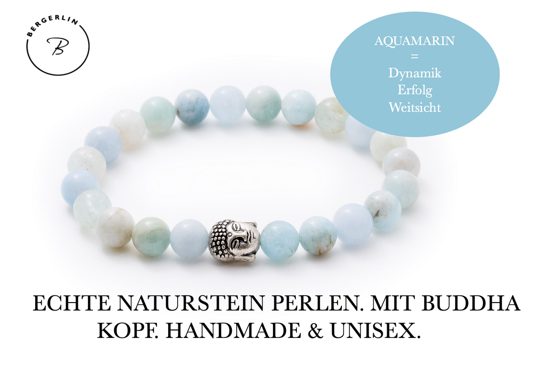 Aquamarin Naturstein Buddha Perlen Armband
