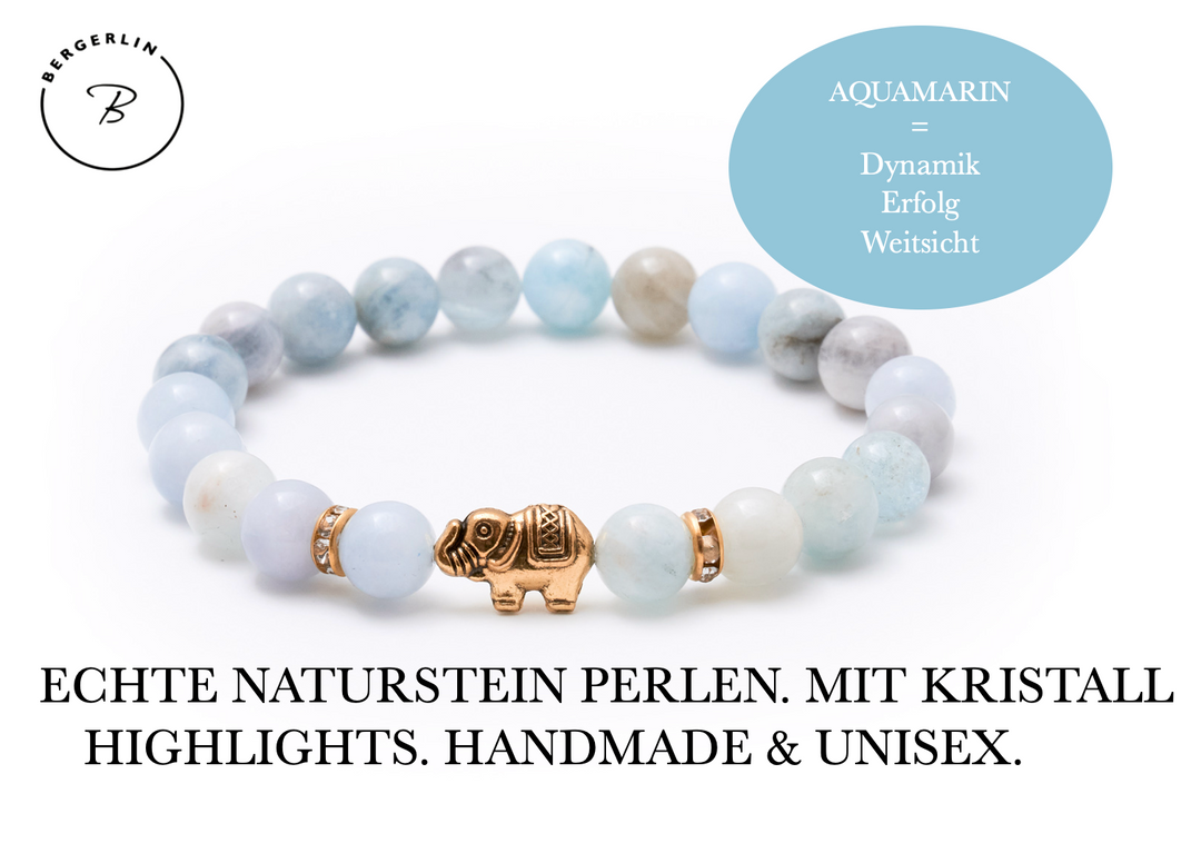 Aquamarin Naturstein Elefanten Perlen Armband