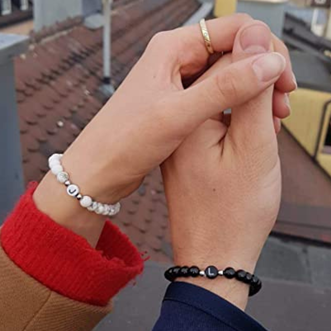 Pärchen Armband Magnesit mit Buchstaben - Weiß