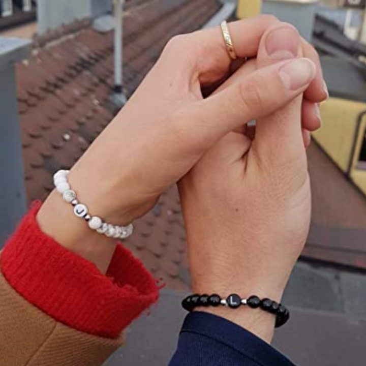 Pärchen Armband Magnesit mit Buchstaben - Weiß