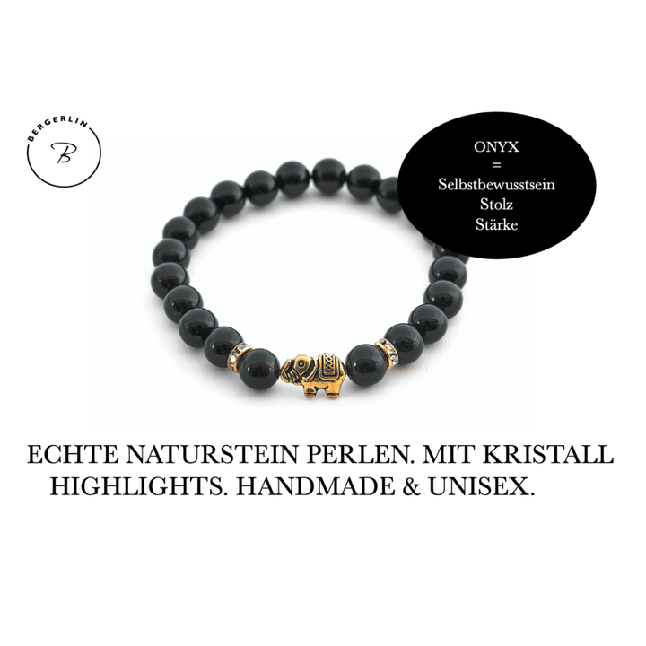 Onyx Naturstein Elefanten Perlen Armband (Achat farbl. behandelt)