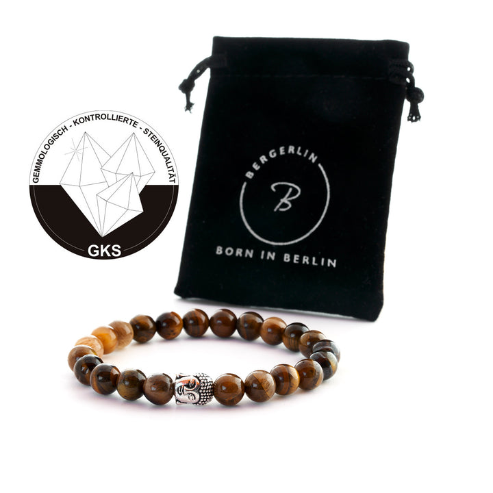 Tigerauge Naturstein Buddha Perlen Armband