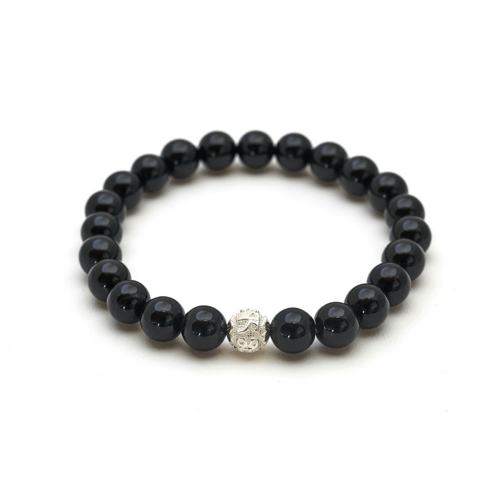 Onyx Naturstein Perlen Armband mit Silberperle (Achat farblich beh.)