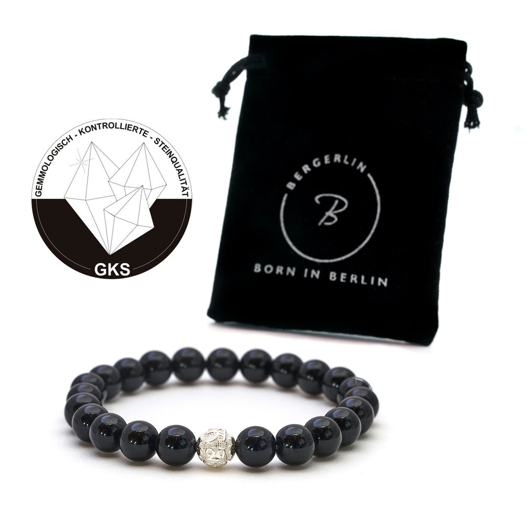 Onyx Naturstein Perlen Armband mit Silberperle (Achat farblich beh.)
