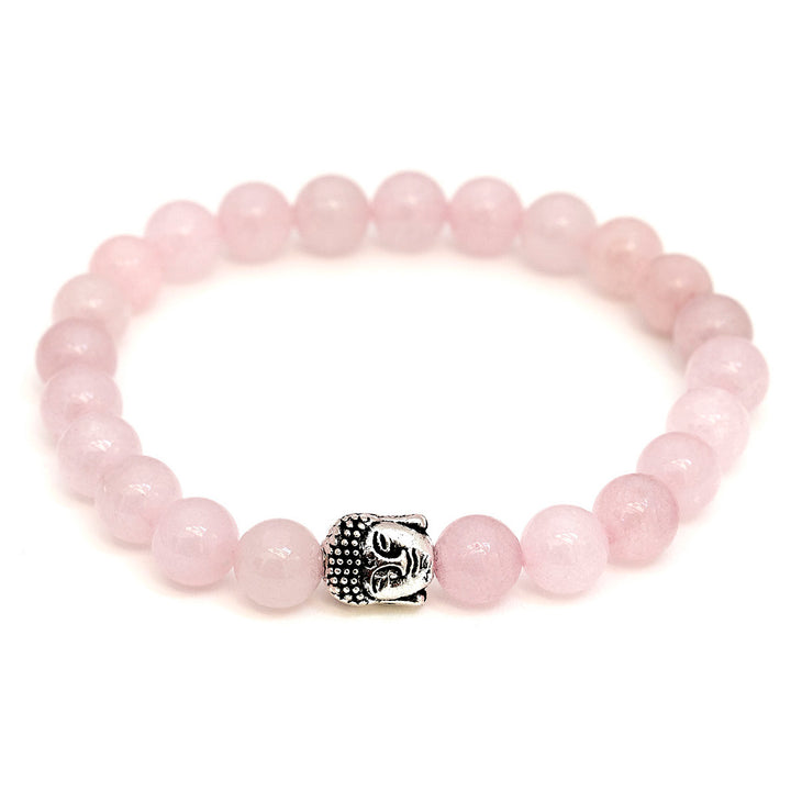 Rosenquarz Naturstein Buddha Perlen Armband (farbverbessert) und Quarzit (farbl. behandelt)