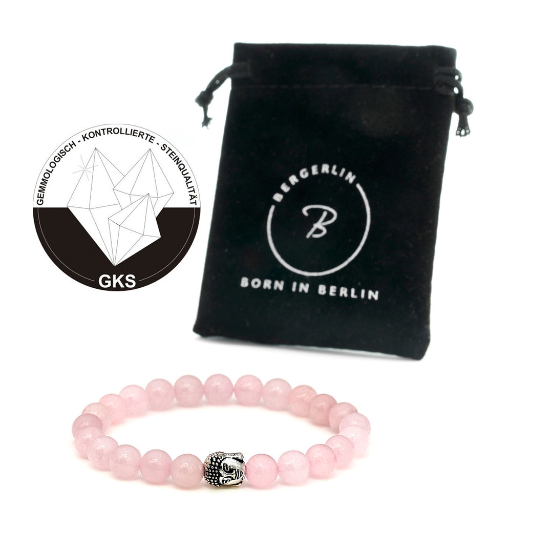 Rosenquarz Naturstein Buddha Perlen Armband (farbverbessert) und Quarzit (farbl. behandelt)