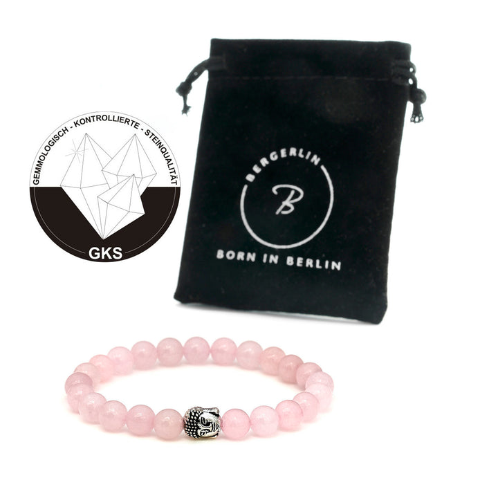 Rosenquarz Naturstein Buddha Perlen Armband (farbverbessert) und Quarzit (farbl. behandelt)