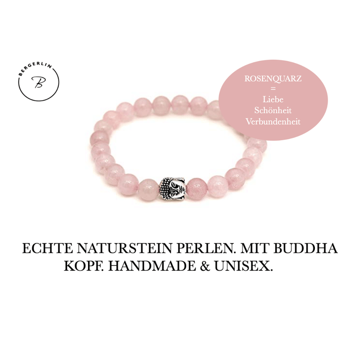 Rosenquarz Naturstein Buddha Perlen Armband (farbverbessert) und Quarzit (farbl. behandelt)