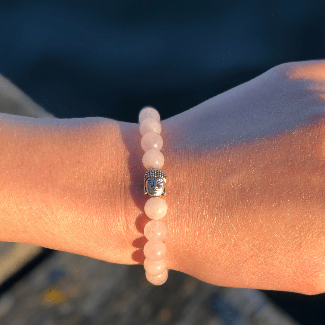 Rosenquarz Naturstein Buddha Perlen Armband (farbverbessert) und Quarzit (farbl. behandelt)