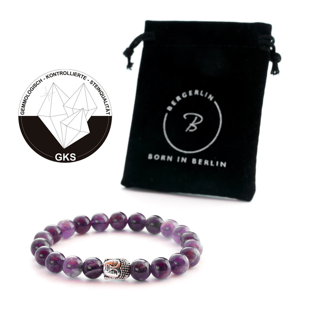Amethyst Naturstein Buddha Perlen Armband