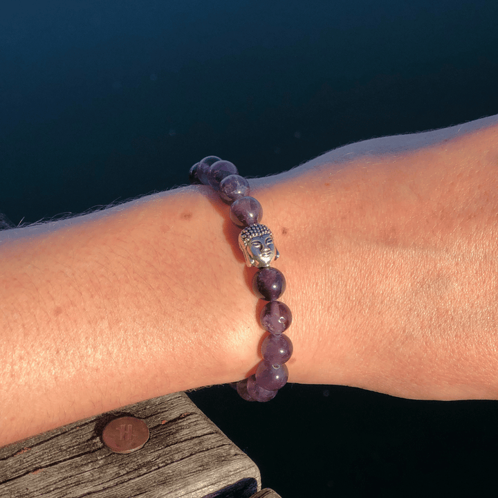 Amethyst Naturstein Buddha Perlen Armband