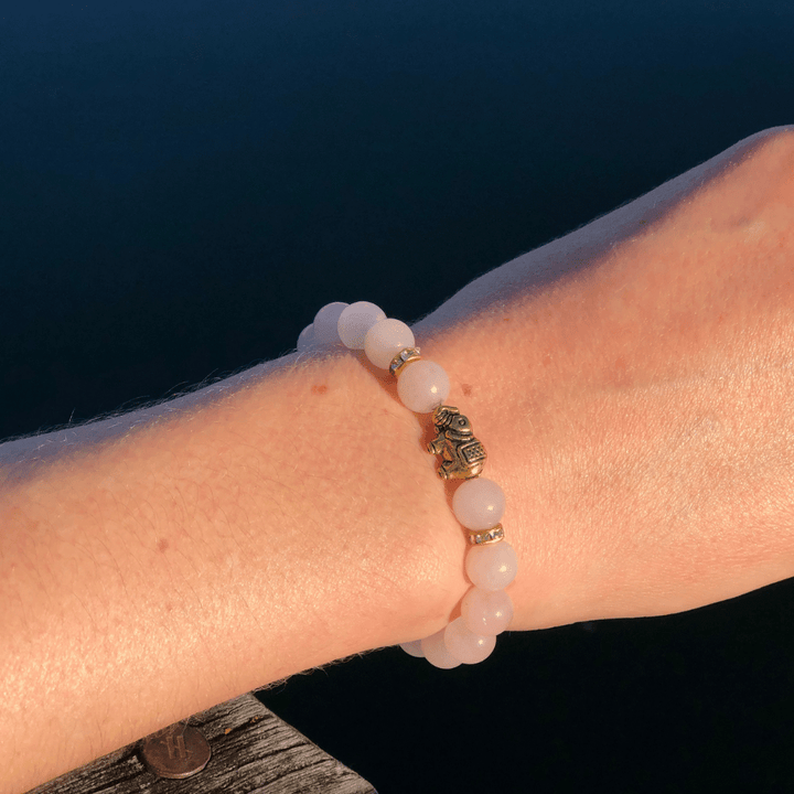 Rosenquarz Naturstein Elefanten Perlen Armband (farbverbessert) und Quarzit (farbl. behandelt)