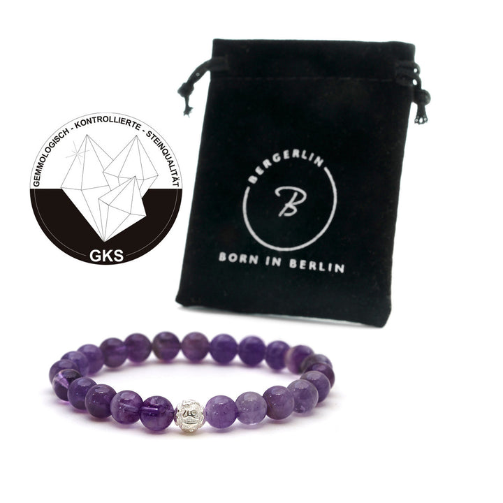 Amethyst Naturstein Perlen Armband mit Silberperle