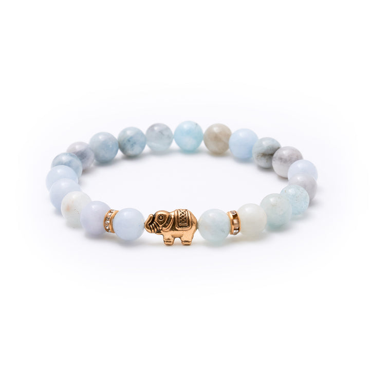 Aquamarin Naturstein Elefanten Perlen Armband
