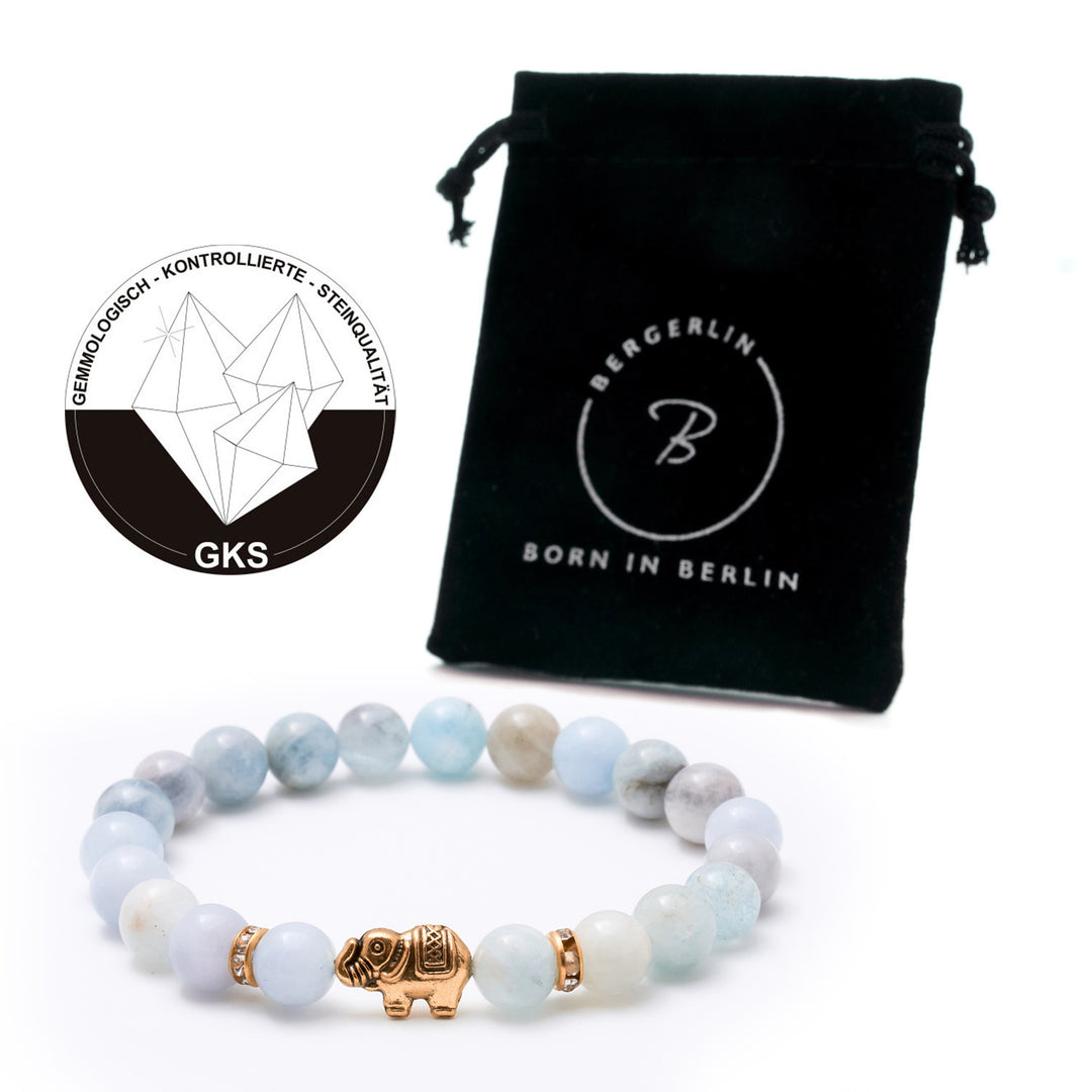 Aquamarin Naturstein Elefanten Perlen Armband