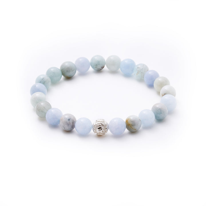 Aquamarin Naturstein Perlen Armband mit Silberperle